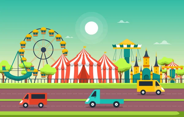 Circus Ferris Wheel Amusement Park Happy Holiday Illustration — Stock Vector