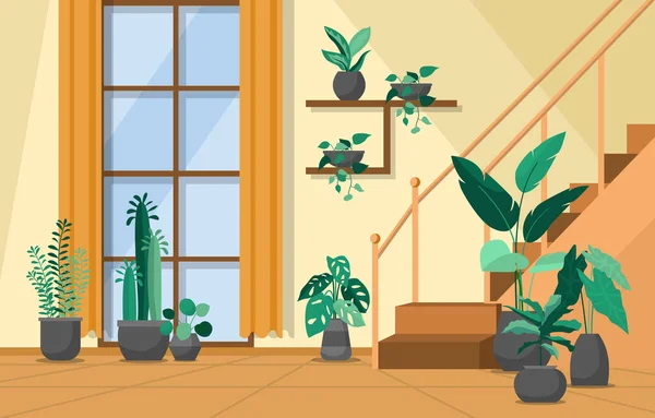 Inggris Tropical Houseplant Inggris Green Decorative Plant Interior House Illustration - Stok Vektor