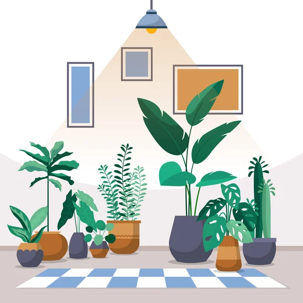 Inggris Tropical Houseplant Inggris Green Decorative Plant Interior House Illustration - Stok Vektor