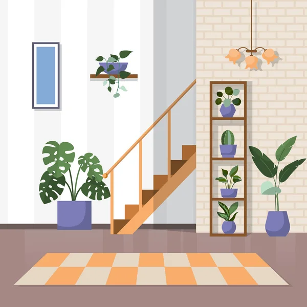 Inggris Tropical Houseplant Inggris Green Decorative Plant Interior House Illustration - Stok Vektor