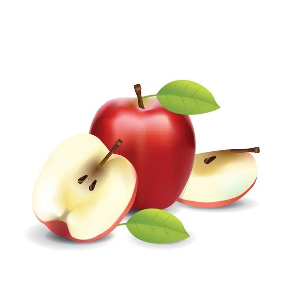 Rött Äpple Friska Ekologisk Färsk Frukt Sommar Isolerad Vektor Illustration — Stock vektor