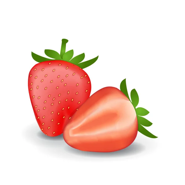 Strawberry Sehat Organik Segar Buah Musim Panas Terisolasi Vector Illustration - Stok Vektor