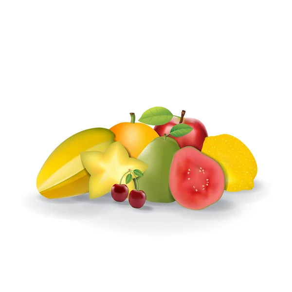 Realistic Natural Fresh Fruits White Summer Isolated Vector Illustration — Image vectorielle