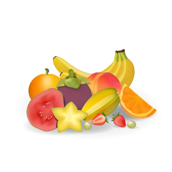 Realistic Natural Fresh Fruits White Summer Isolated Vector Illustration — Stockvector