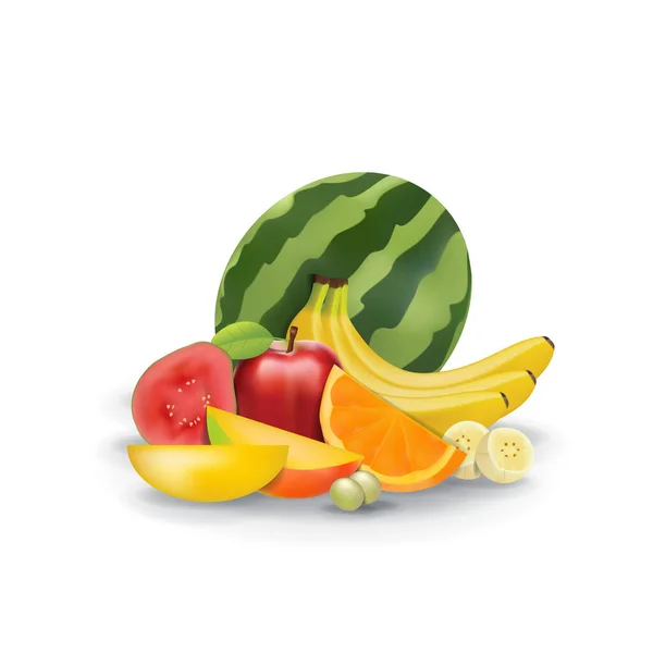 Realistic Natural Fresh Fruits White Summer Isolated Vector Illustration — Stock vektor