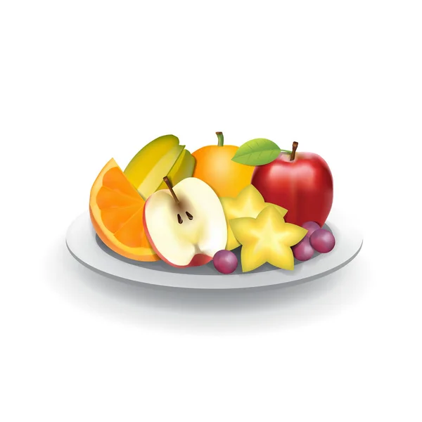 Realistic Natural Fresh Fruits Plate Summer Isolated Vector Illustration — Archivo Imágenes Vectoriales