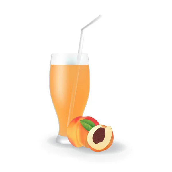 Realistische Pfirsich Fruchtsaft Glas Stroh Gesundes Bio Getränk Illustration — Stockvektor
