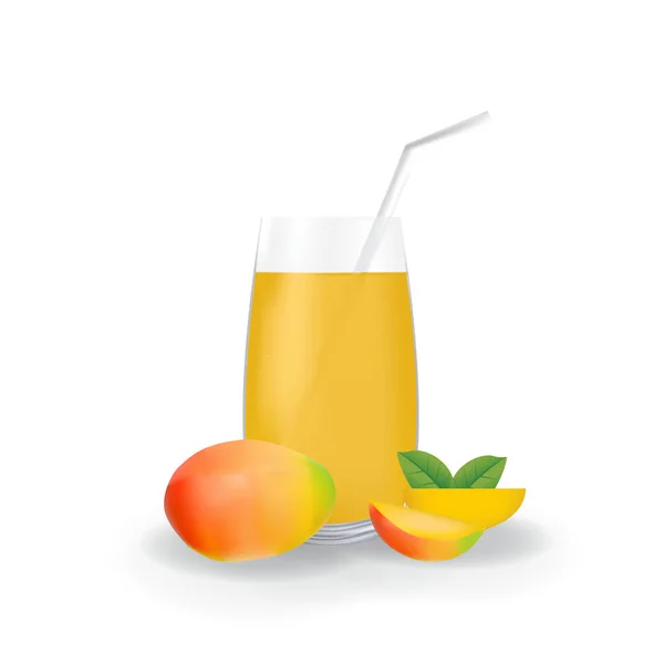 Realistic Mango Fruit Juice Glass Straw Healthy Organic Drink Illustration — Stock Vector