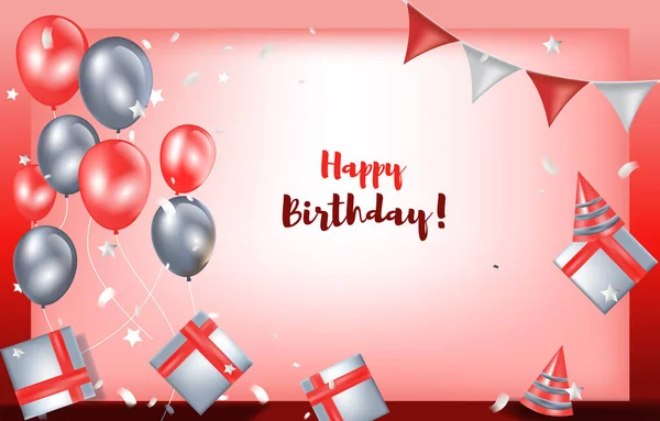 Happy Birthday Card Invitation Celebration Red Balloon Gift Background — Stock Vector