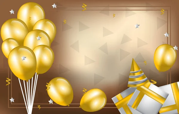 Happy Birthday Card Invitation Celebration Golden Balloon Background — Stock Vector
