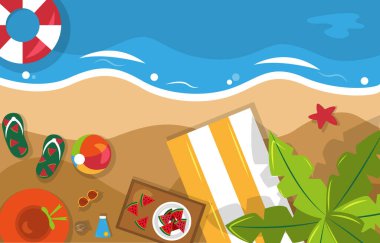 Güzel Yaz Sahili Deniz Doğası Tatili Üst Görünüm Arka plan Çizimi 04