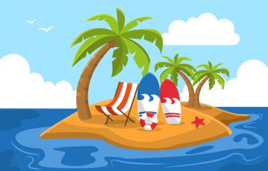 Güzel Küçük Ada Yaz Sahili Deniz Doğası İllüstrasyon 01