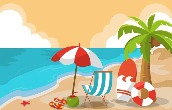 Mooie Zomer Strand Zee Natuur Exotische Vakantie Illustratie — Stockvector