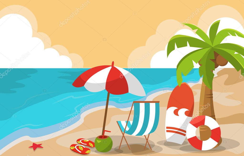 Beautiful Summer Beach Sea Nature Exotic Vacation Illustration 02