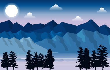 Dağ Tepesi Çam fideleri Ağaçlar Doğa Manzarası Macera Çizimi