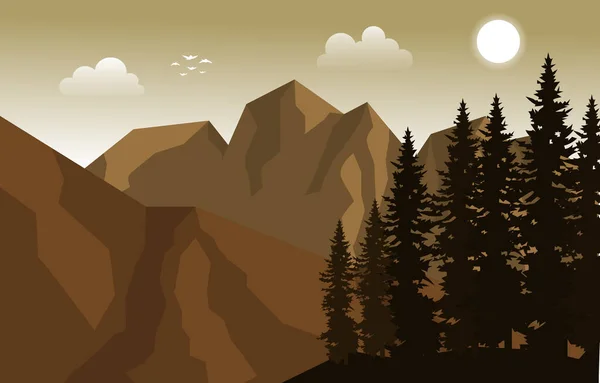 Góra Szczyt Sosny Drzewa Owocowe Krajobraz Natury Przygoda Ilustracja — Wektor stockowy