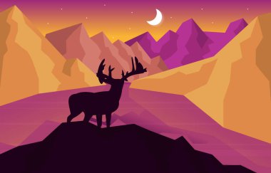 Geyik Dağı Tepesi Çam Ağaçları Doğa Manzarası Macera Çizimi