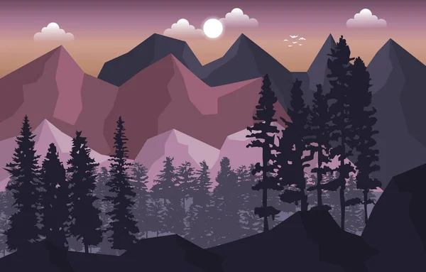 Horská Borovice Jedle Stromy Příroda Krajina Dobrodružství Ilustrace — Stockový vektor