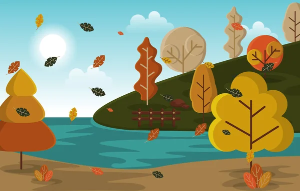 Herbst Herbst Jahreszeit Landschaft See Natur Landschaft Illustration — Stockvektor