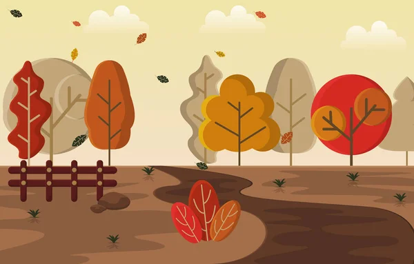 Autumn Fall Season Countryside Street Nature Landscape Illustration — Stock Vector