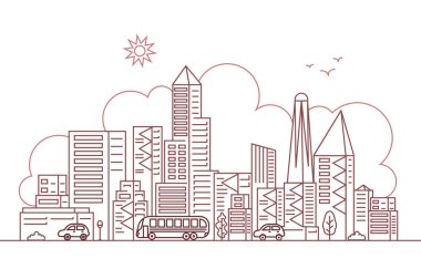 Modern Şehir Gökdelen Binası Şehirmanzarası Skyline Çizgi Çizgisi İllüstrasyonu