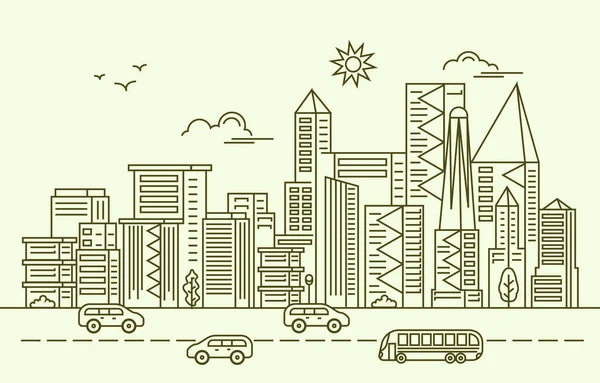 Közlekedés Modern Város Felhőkarcoló Épület Városkép Skyline Illusztráció — Stock Vector
