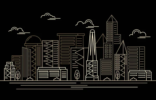 Grattacielo Della Città Moderna Notte Costruzione Cityscape Skyline Line Illustrazione — Vettoriale Stock