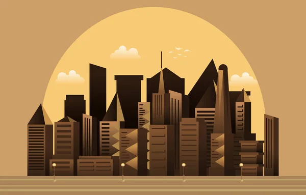 Lua Noite Moderna Cidade Arranha Céu Construção Cityscape Skyline Ilustração — Vetor de Stock