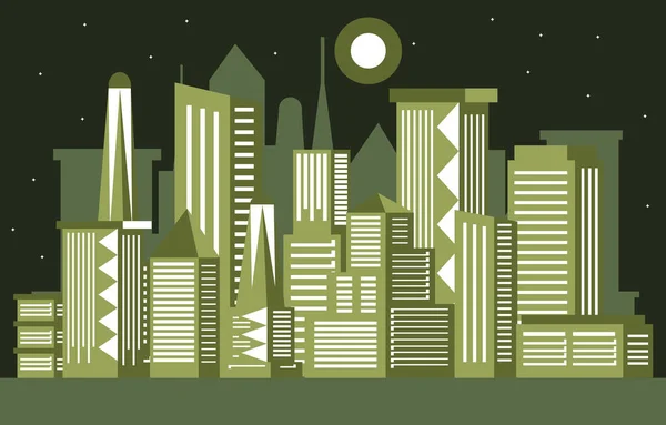 Nacht Mond Moderne Stadt Wolkenkratzer Gebäude Stadtbild Skyline Illustration — Stockvektor