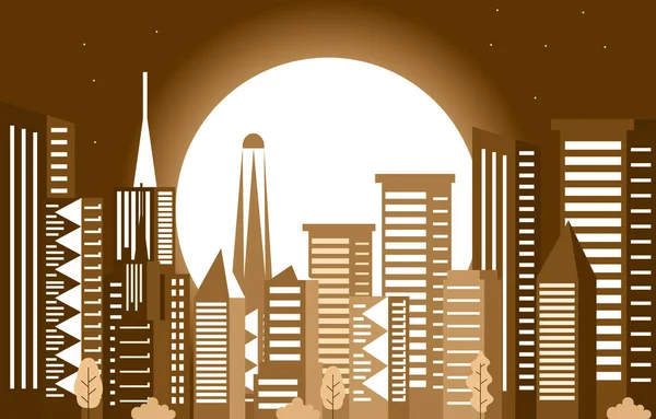 Night Moon Modern City Skyscraper Building Cityscape Skyline Illustration — Vettoriale Stock