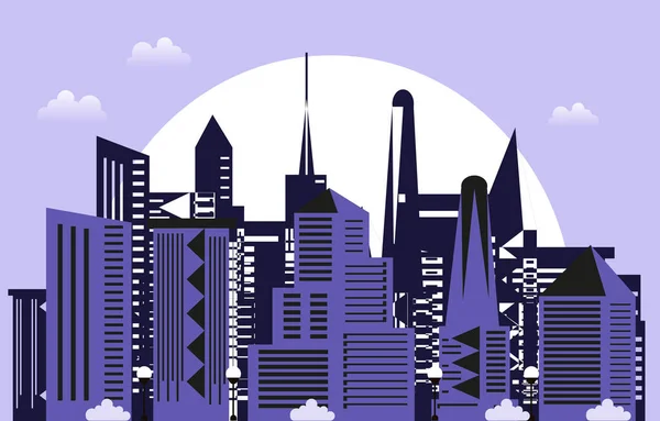 Sunset Modern City Skyscraper Building Cityscape Skyline Illustratie — Stockvector