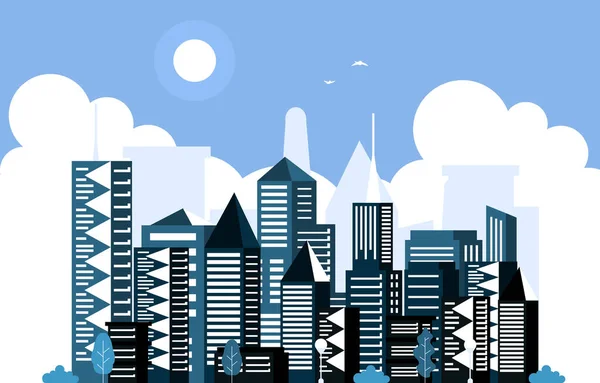 Tag Sonne Moderne Stadt Wolkenkratzer Gebäude Stadtbild Skyline Illustration — Stockvektor