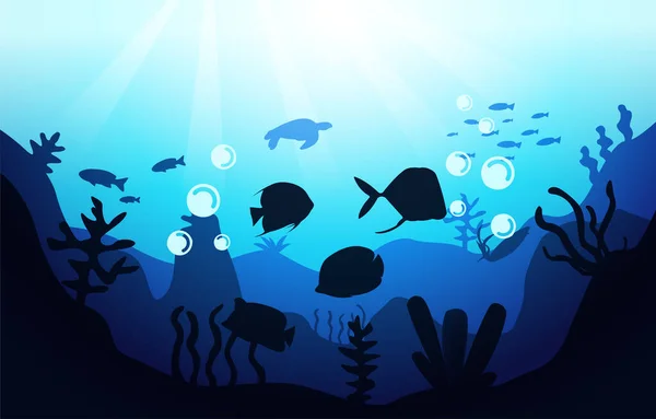 Coral Sea Underwater Aquatic Flat Illustration — 스톡 벡터