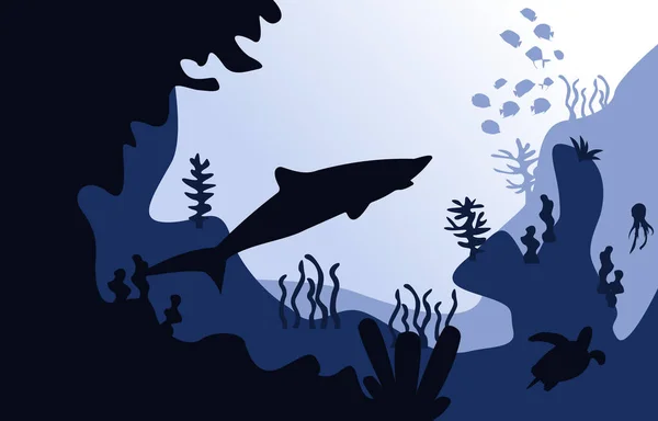 Tierwelt Hai Fische Meer Unterwasser Aquatische Flache Illustration — Stockvektor