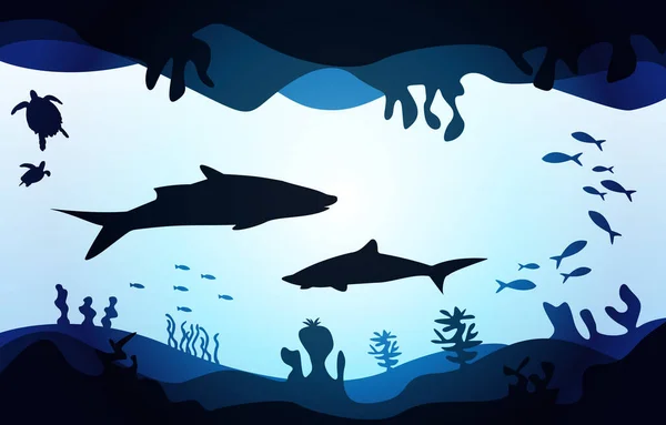Tierwelt Hai Fische Meer Unterwasser Aquatische Flache Illustration — Stockvektor