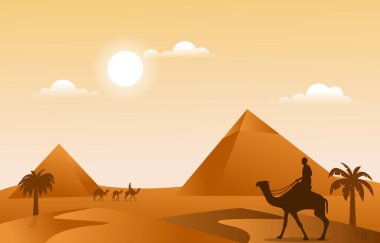 Piramit Çölü Müslüman Seyahat Devesi İslam Kültürü İllüstrasyonu