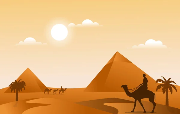 Pyramid Desert Muslim Travel Camel Islamic Culture Illustration — 스톡 벡터