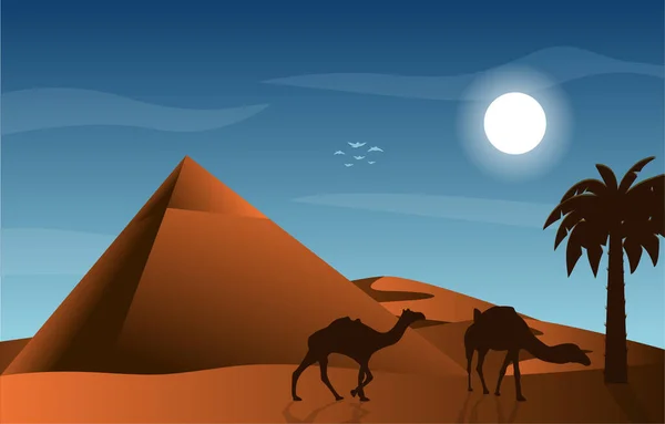 Pyramid Desert Muslim Travel Camel Islamic Culture Illustration — 스톡 벡터