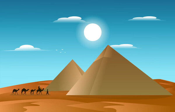 Pyramid Desert Muslim Travel Camel Islamic Culture Illustration