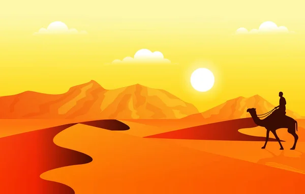 Tour Por Desierto Del Sahara Ilustración Cultura Árabe Camello — Vector de stock