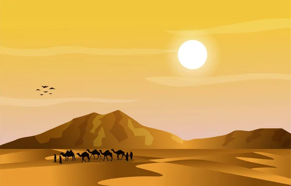 Saara Desert Travel Tour Camel Arabian Culture Ilustração — Vetor de Stock