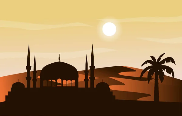 Moschee Arabische Wüste Muslim Eid Mubarak Islamische Kultur Illustration — Stockvektor