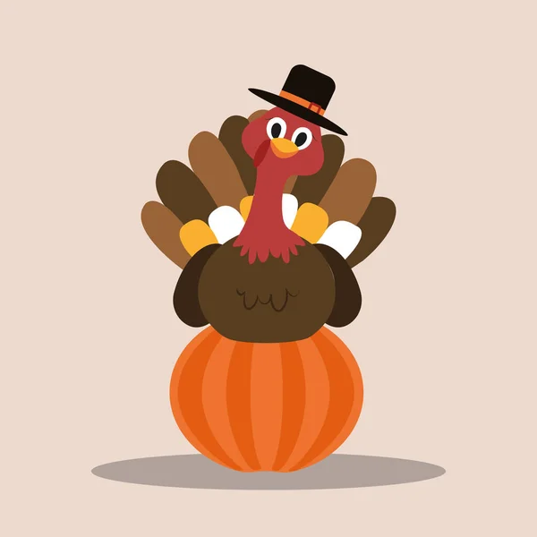 Turecko Happy Thanksgiving Day Podzimní Sezóna Ploché Ilustrace — Stockový vektor