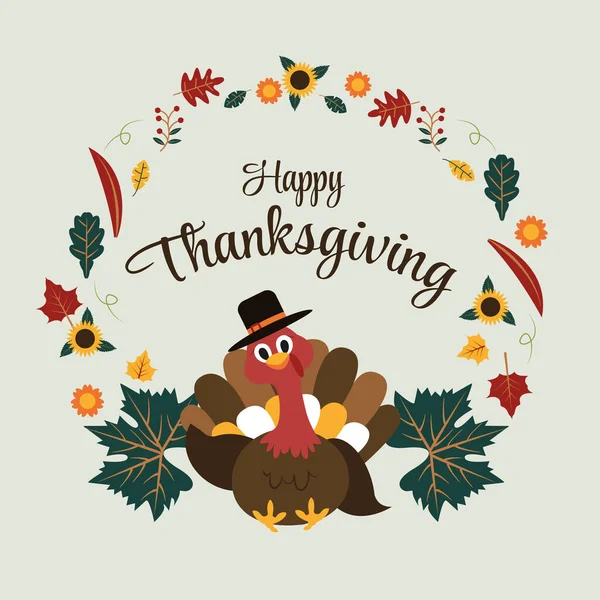 Turecko Happy Thanksgiving Day Podzimní Sezóna Ploché Ilustrace — Stockový vektor