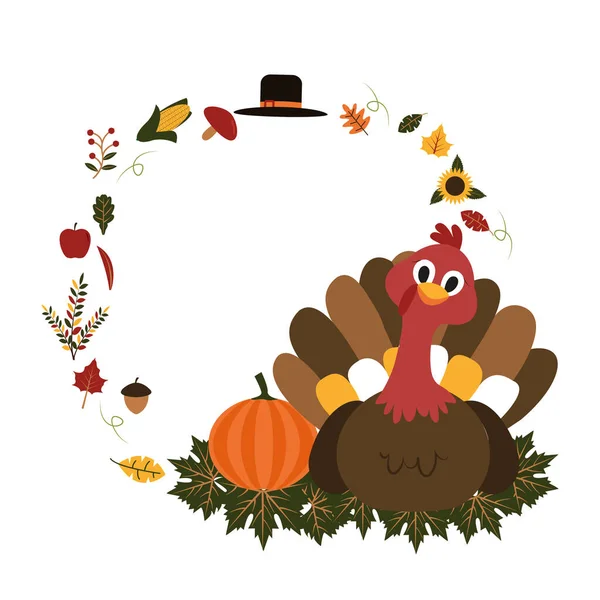 Turecko Happy Thanksgiving Day Podzimní Sezóna Ploché Ilustrace — Stockový vektor
