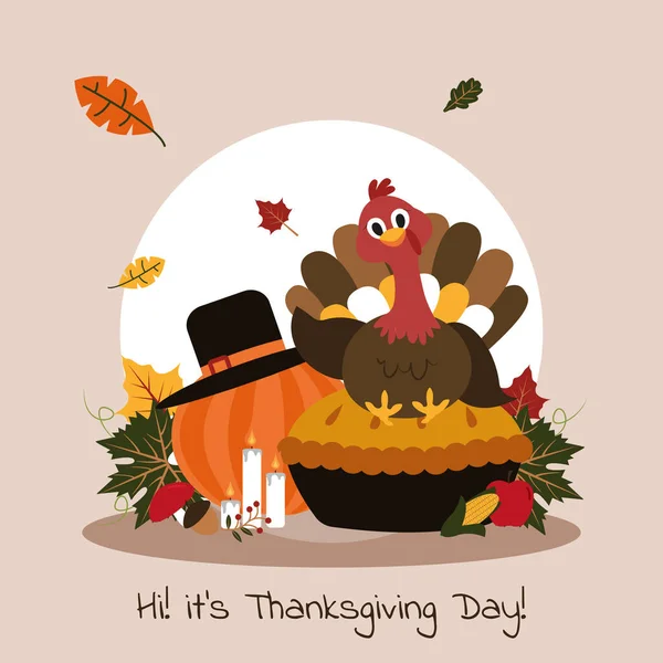 Happy Thanksgiving Day Essen Herbst Herbst Saison Flache Illustration — Stockvektor