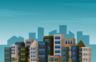 Şehir Şehri Gökdelen Binası Şehir Manzarası Düz Tasarım İllüstrasyonu