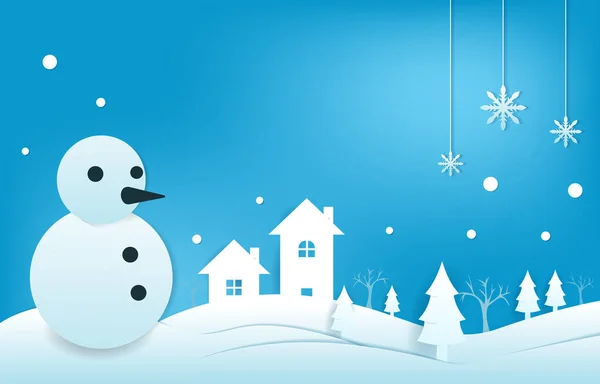 Snowman Snow Winter Papercut Paper Cut Style Ilustração —  Vetores de Stock