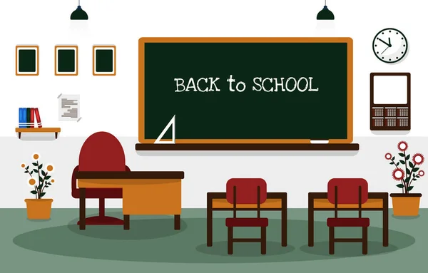 Back School Class Classroom Blackboard Table Chair Education Illustration — Stock Vector