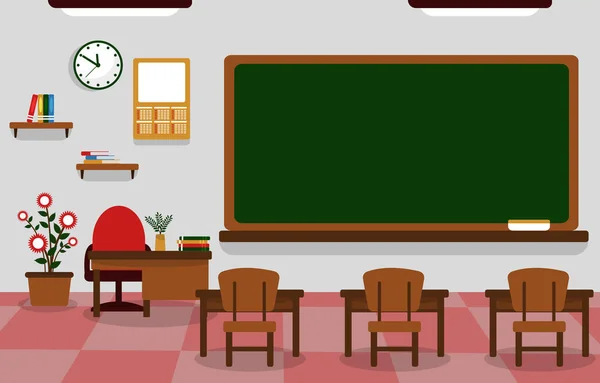 Class School Nobody Classroom Blackboard Table Chair Oktatás Illusztráció — Stock Vector